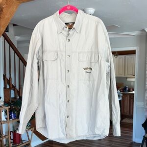 Harley-Davidson Light Gray Button-Up Shirt with Embroidered Patches